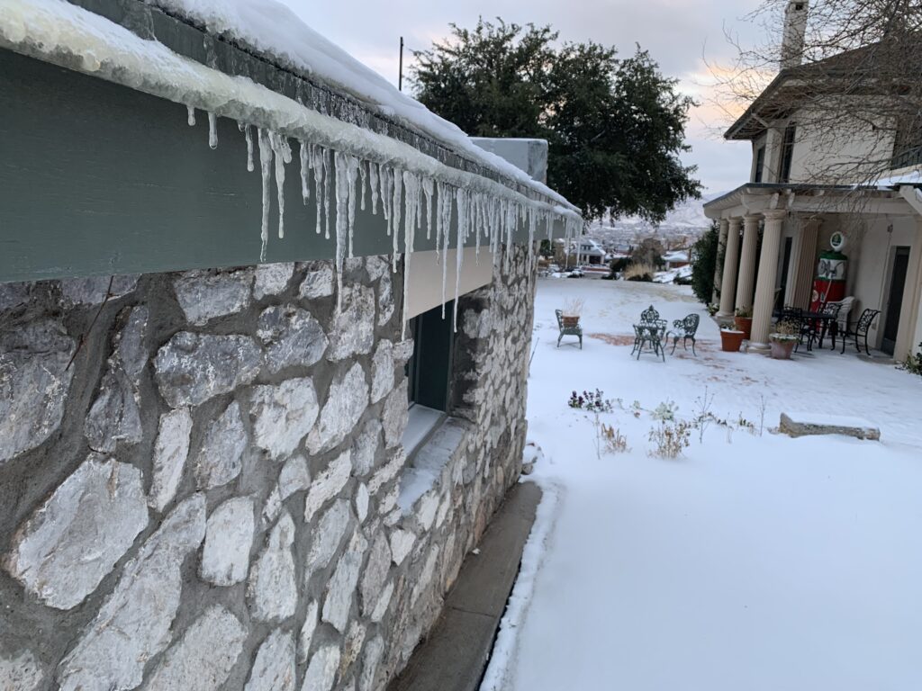 Icicles on the garage at the Burges House on Feb. 14, 2021
