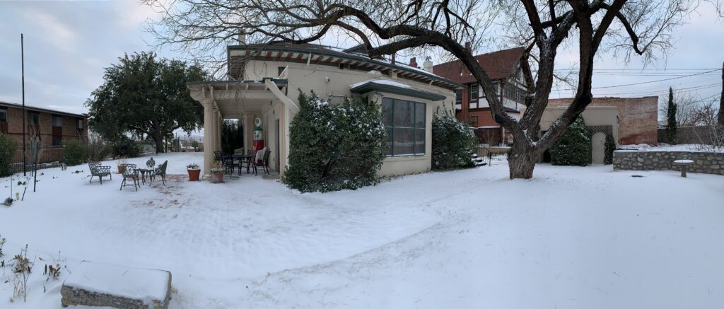 Snow at the Burges House on Feb. 14, 2021.